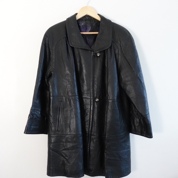 Vintage swing coat Oversized Soft Leather Trapeze Coat — Black — Fits S–L - Picture 2 of 9